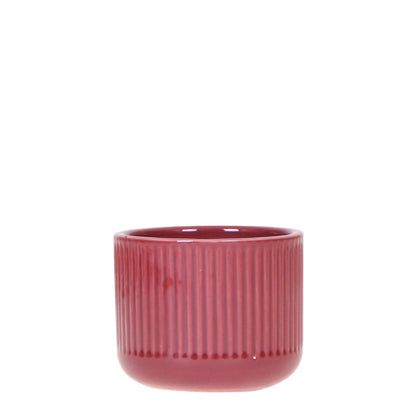 Cache-pot céramique nervuré - relief graphique contemporain - rouge