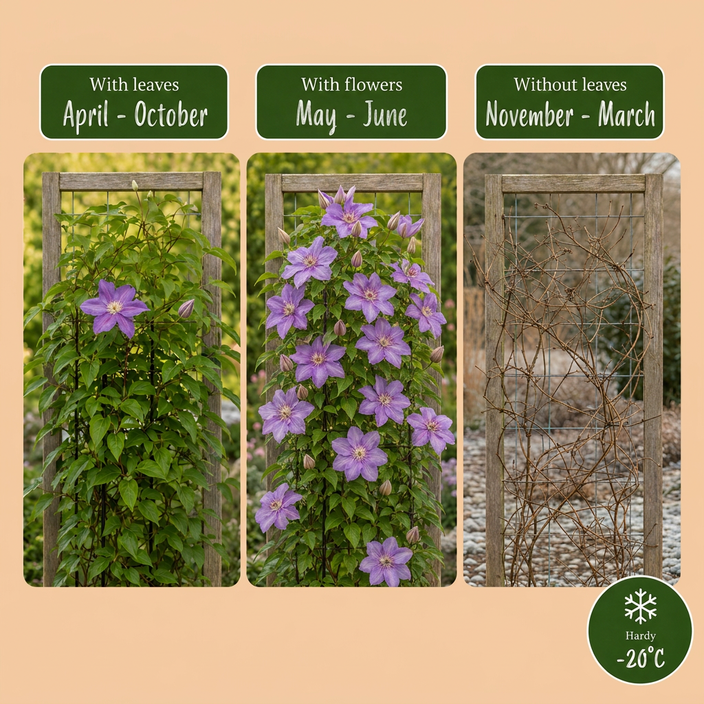 Clématite 'Justa' (Clematis) - grimpante à grandes fleurs bleu clair