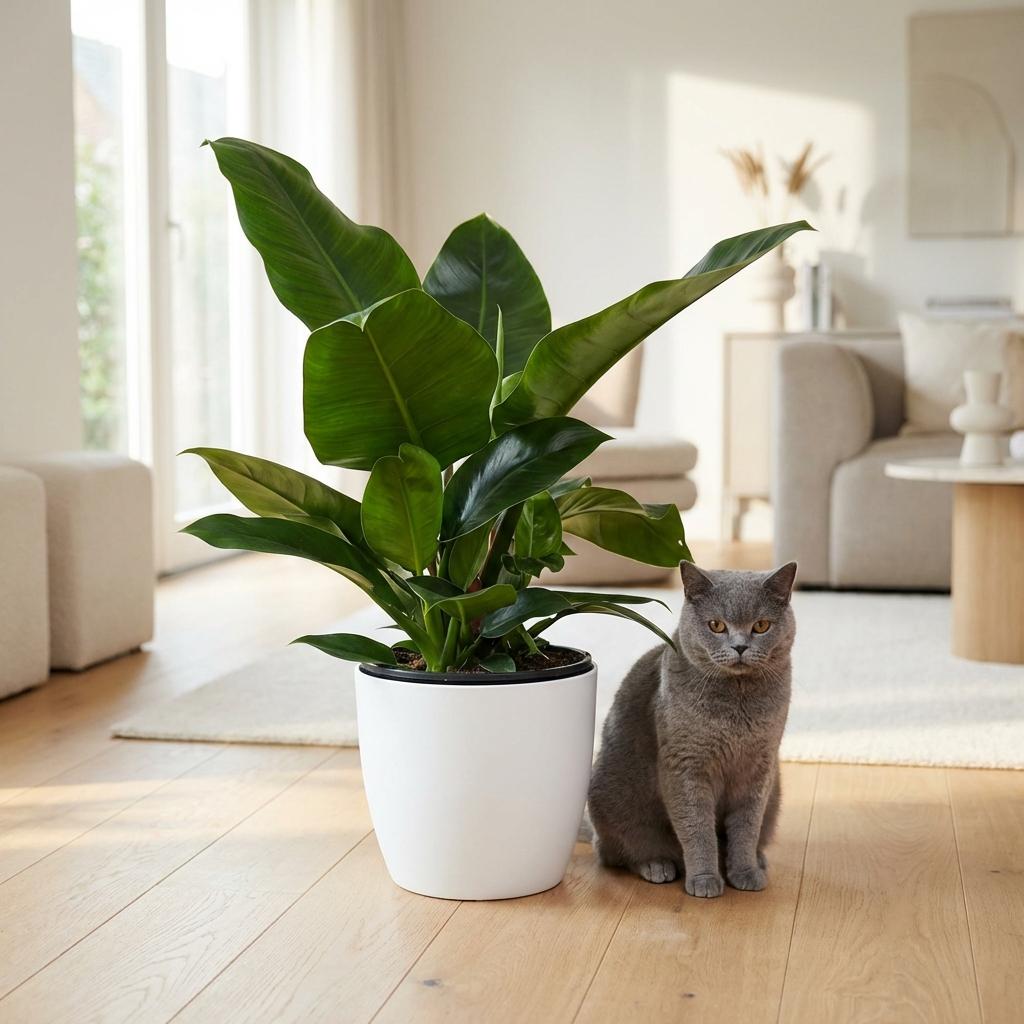 Plante d'intérieur - Philodendron - Philodendron Imperial Green - Vert - Entretien facile - 1 Plante - avec Pot Blanc - Pot 19cm - Hauteur 65cm