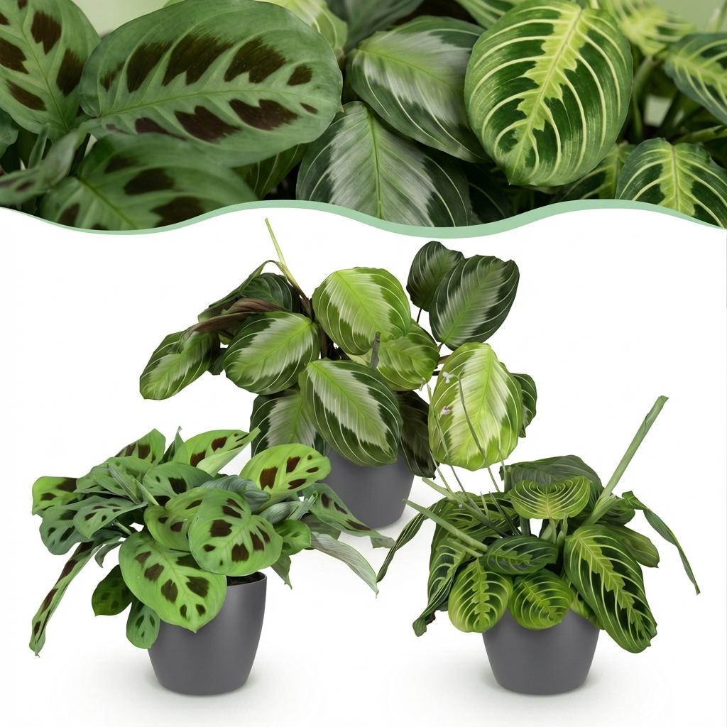 Plante d'intérieur - Marantha Silverband, Marantha Lemon Lime Marantha Kerchoveana - Plante à prière - Plante amie des animaux - Vert - 3 Plantes - avec Pot Gris - Pot 12cm - Hauteur 25cm