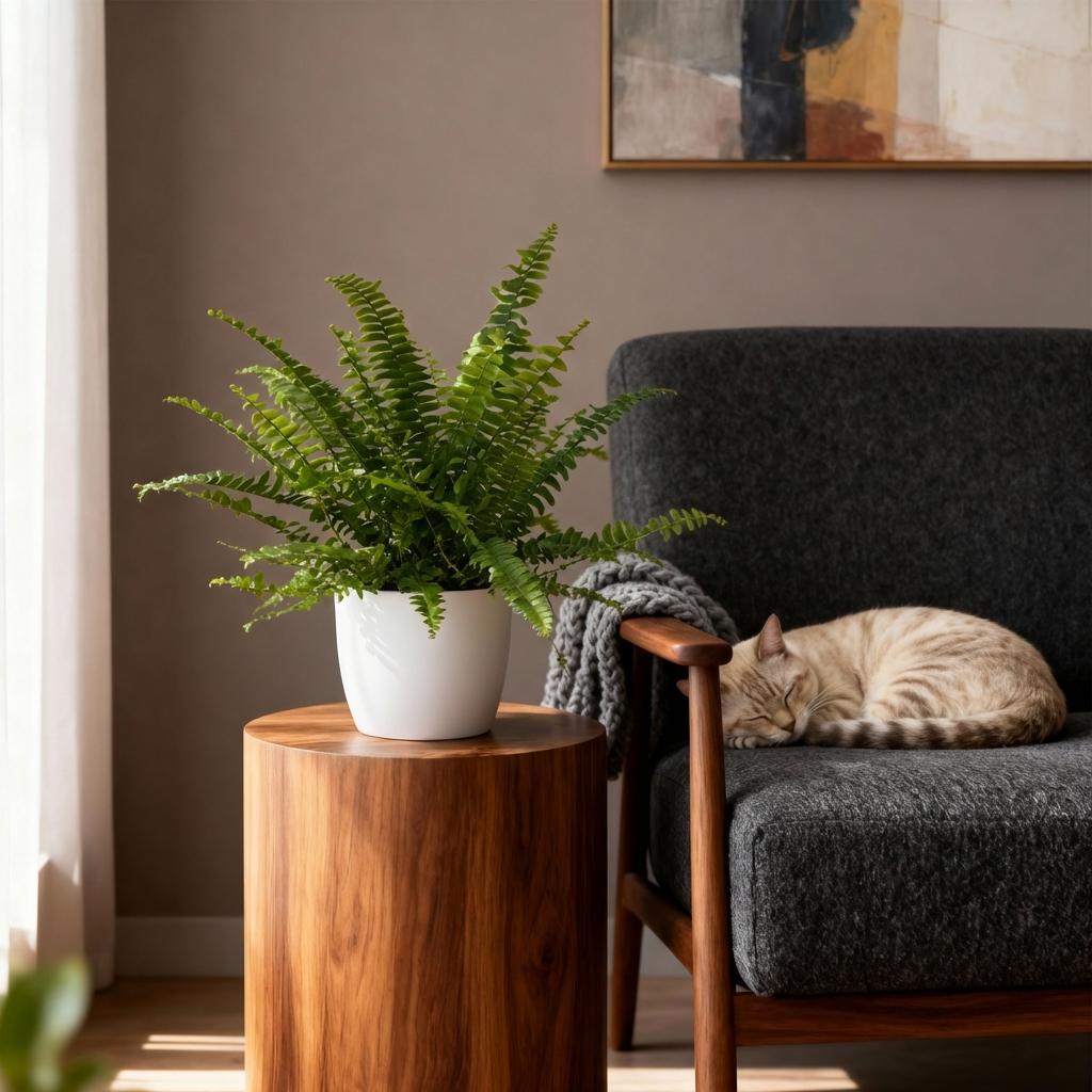 Plante d'intérieur - Nephrolepsis exaltata Green Lady - Fougère - Plante amicale pour les animaux - Verte - 1 Plante - avec Potter Blanc - Pot 12cm - Hauteur 25cm