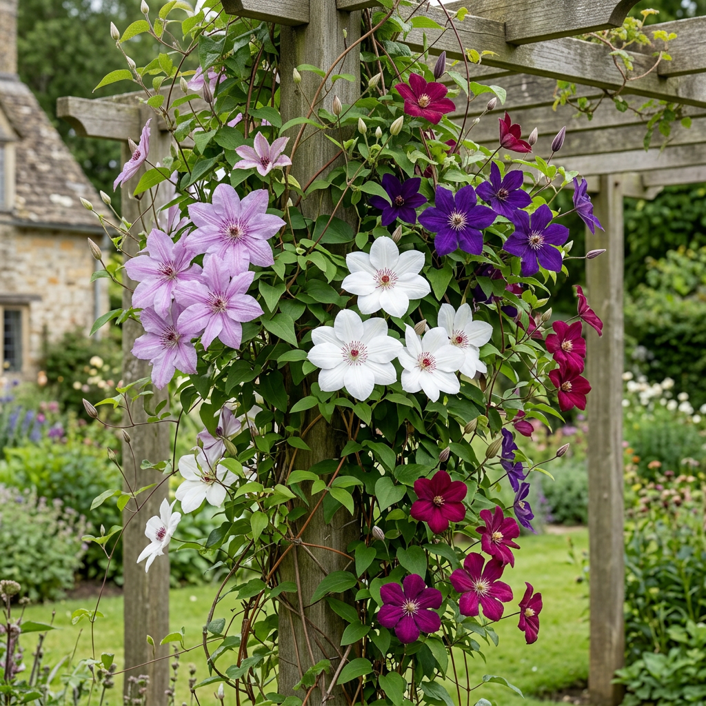 Clématite Rainbow en mélange de couleurs (Clematis) - grimpantes fleuries
