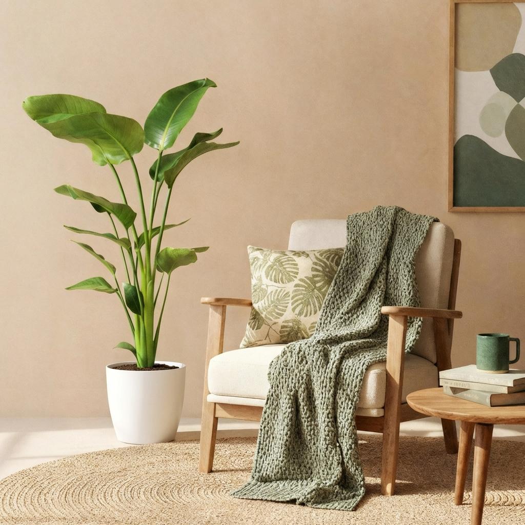 Plantes d'intérieur - Strelitzia Nicolai - Fleur de paradis - Peu d'entretien - Vert - 1 Plante - avec Potter Blanc - Pot 21cm - Hauteur 110-120cm