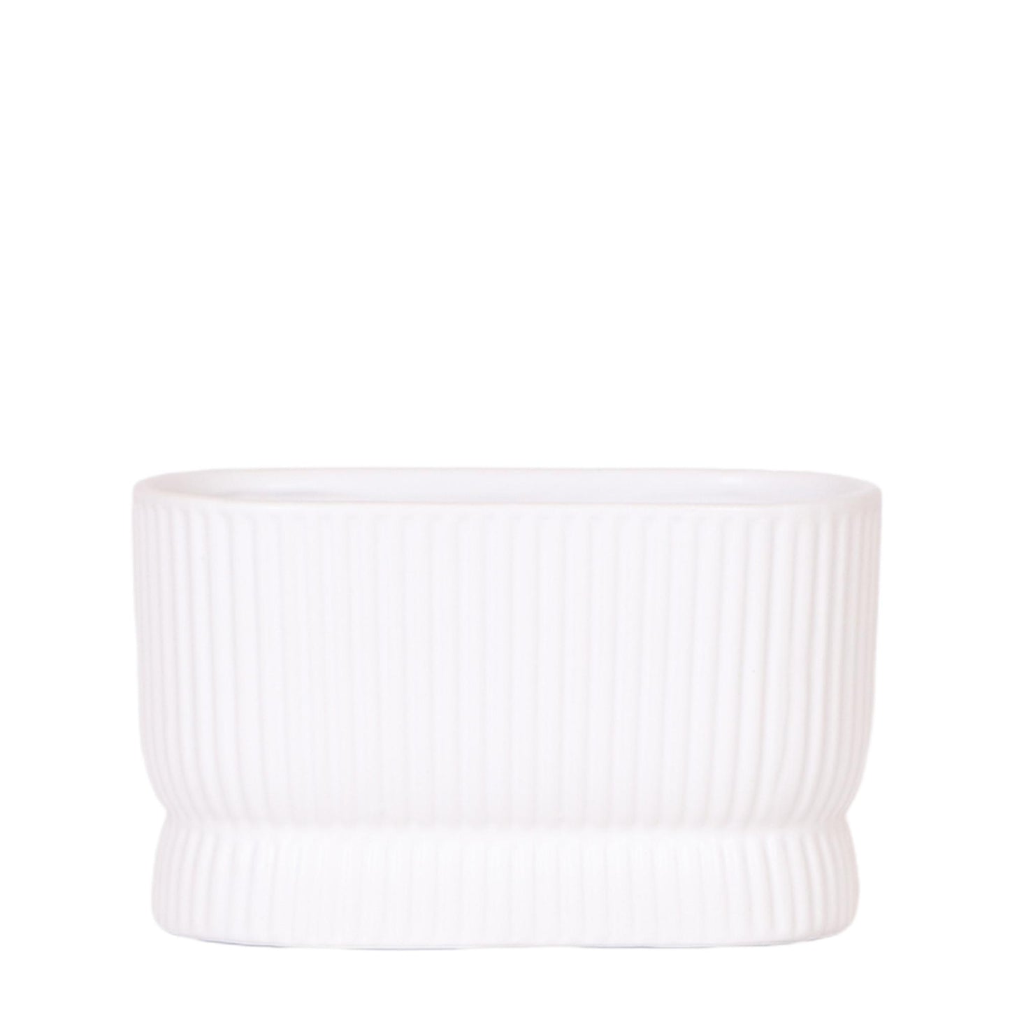 Cache-pot céramique bicolore - design graphique moderne - blanc