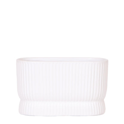 Cache-pot céramique bicolore - design graphique moderne - blanc