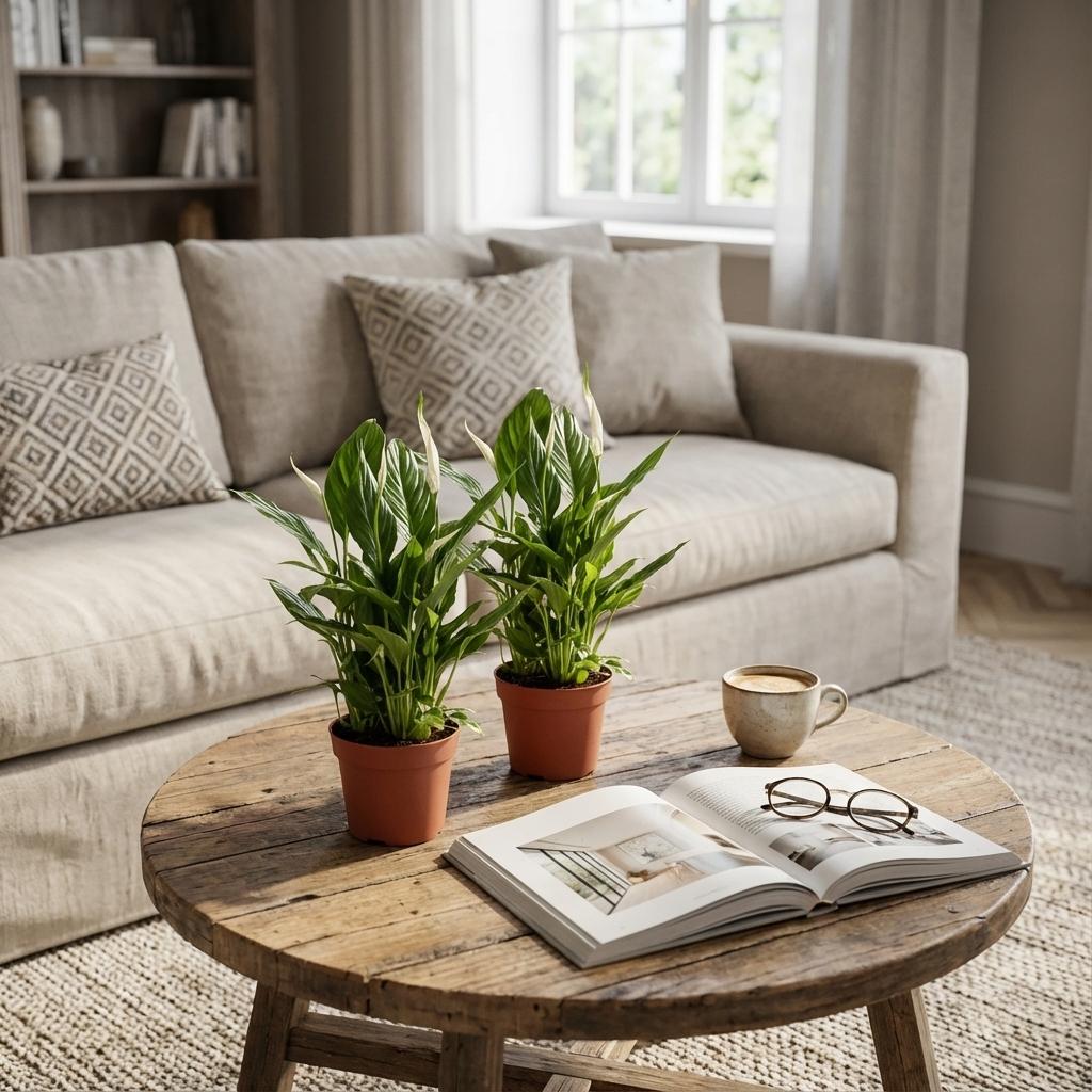 Spathiphyllum en lot en situation dans un intérieur