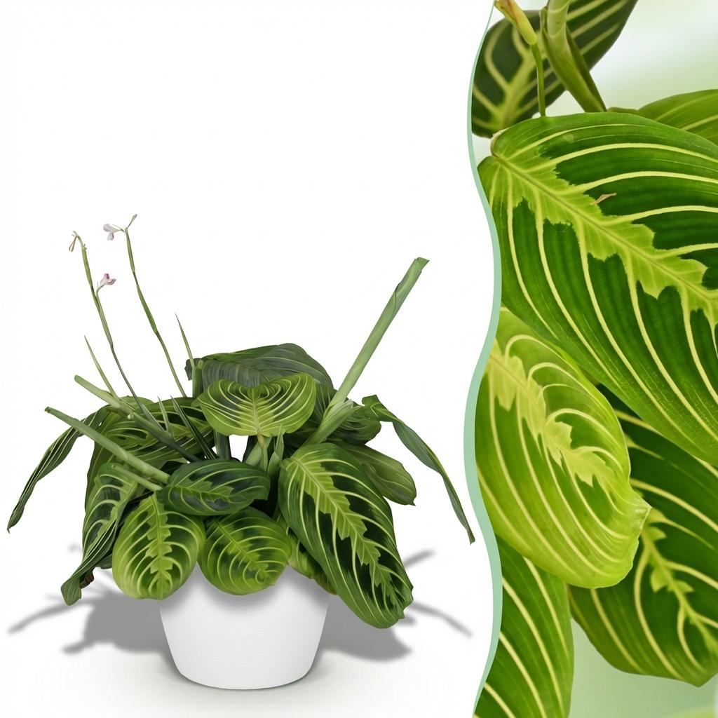 Plante d'intérieur - Maranta Fascinator Lemon Lime - Plante de prière - Plante conviviale pour les animaux - Vert - 1 Plante - avec Potter Blanc - Pot 12cm - Hauteur 25cm