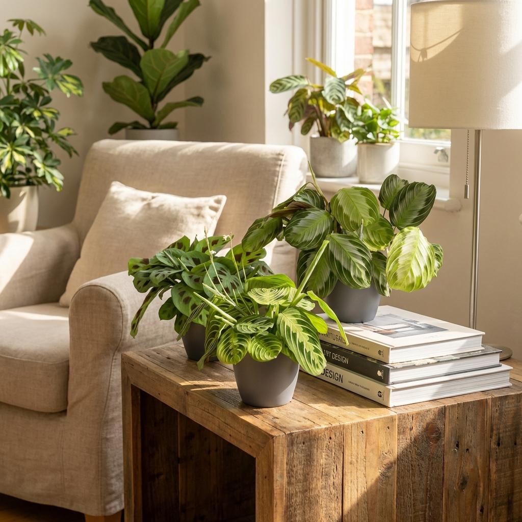 Plante d'intérieur - Marantha Silverband, Marantha Lemon Lime Marantha Kerchoveana - Plante à prière - Plante amie des animaux - Vert - 3 Plantes - avec Pot Gris - Pot 12cm - Hauteur 25cm