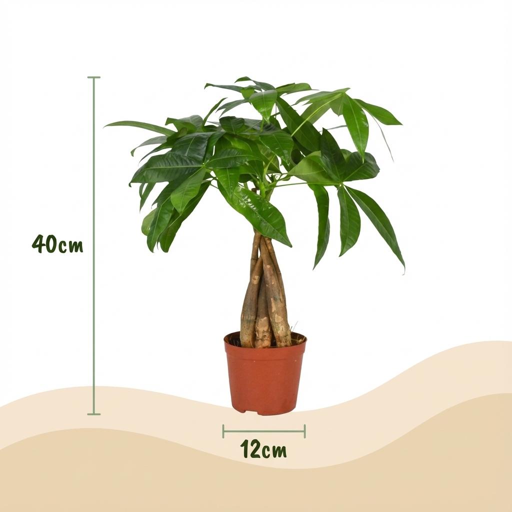 Pachira Aquatica Arbre à argent plante d'intérieur en pot de 12cm, hauteur 40-50cm, feuillage vert tropical