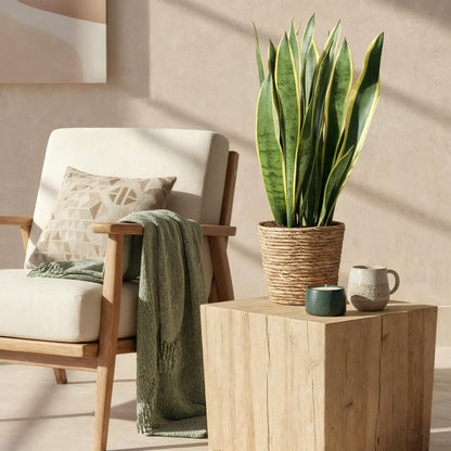 Plantes d'intérieur - Sansevieria Laurentii - Langue de belle-mère - Peu d'entretien - avec panier - Vert - jaune - 1 Plante - Pot 21cm - Hauteur 70-80cm