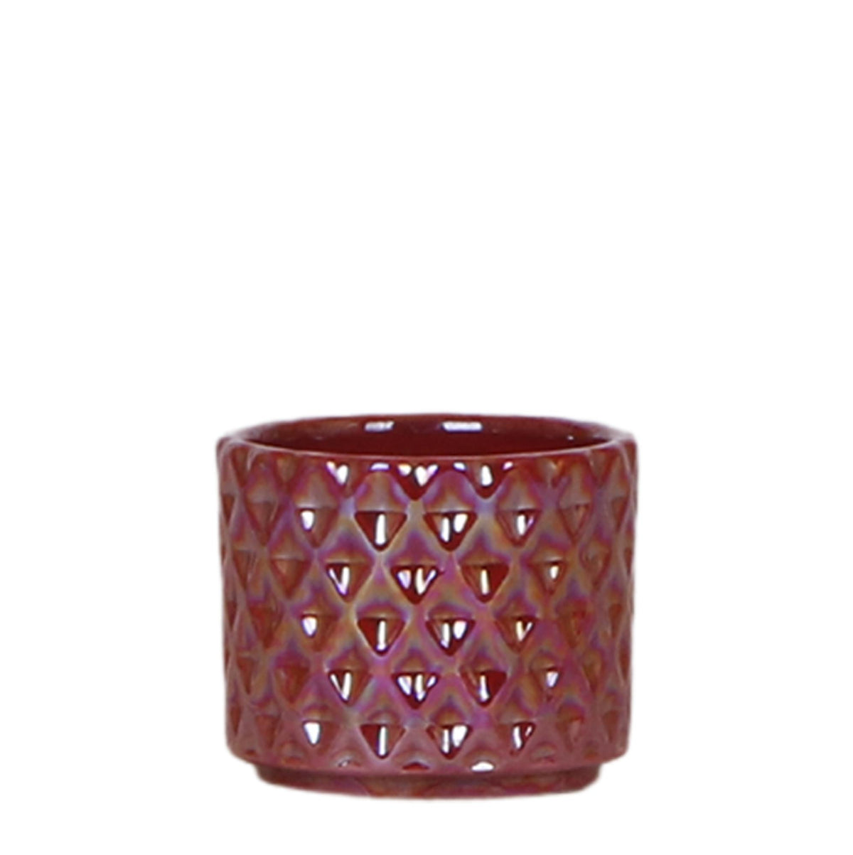 Cache-pot céramique facettes nacrées - éclat précieux - rouge
