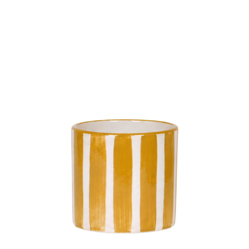 Cache-pot céramique rayé à la main jaune, 6 cm