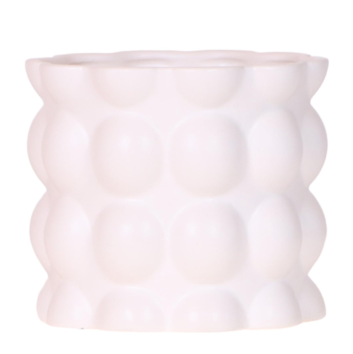 Cache-pot céramique mat texture bulles - douceur cosy - blanc