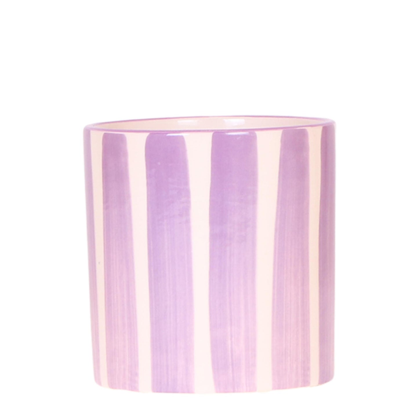 Cache-pot céramique rayé à la main - touche arty colorée - lilas