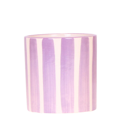 Cache-pot céramique rayé à la main - touche arty colorée - lilas