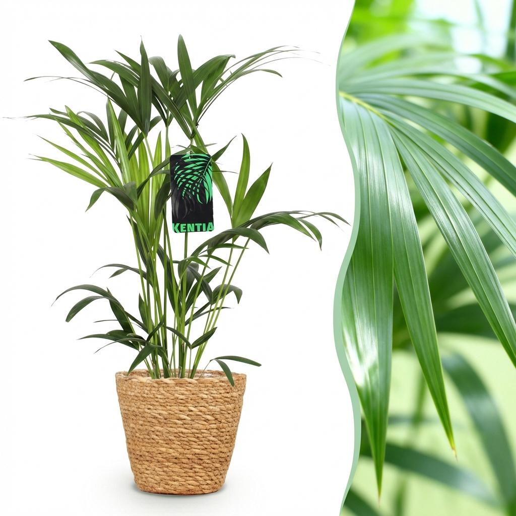 Plante d'intérieur - Howea Forsteriana - Palmier Kentia - Peu d'entretien - Vert - 1 Plante - avec Panier - Pot 19cm - Hauteur 80-85cm