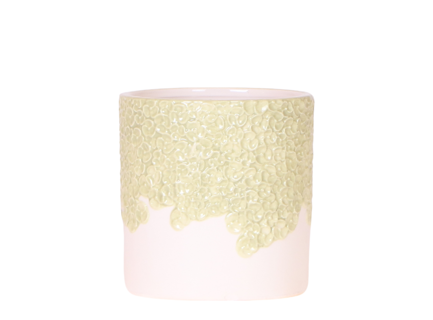 Cache-pot céramique en relief floral - courbes douces et coloris tendres - vert