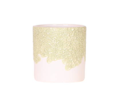 Cache-pot céramique en relief floral - courbes douces et coloris tendres - vert