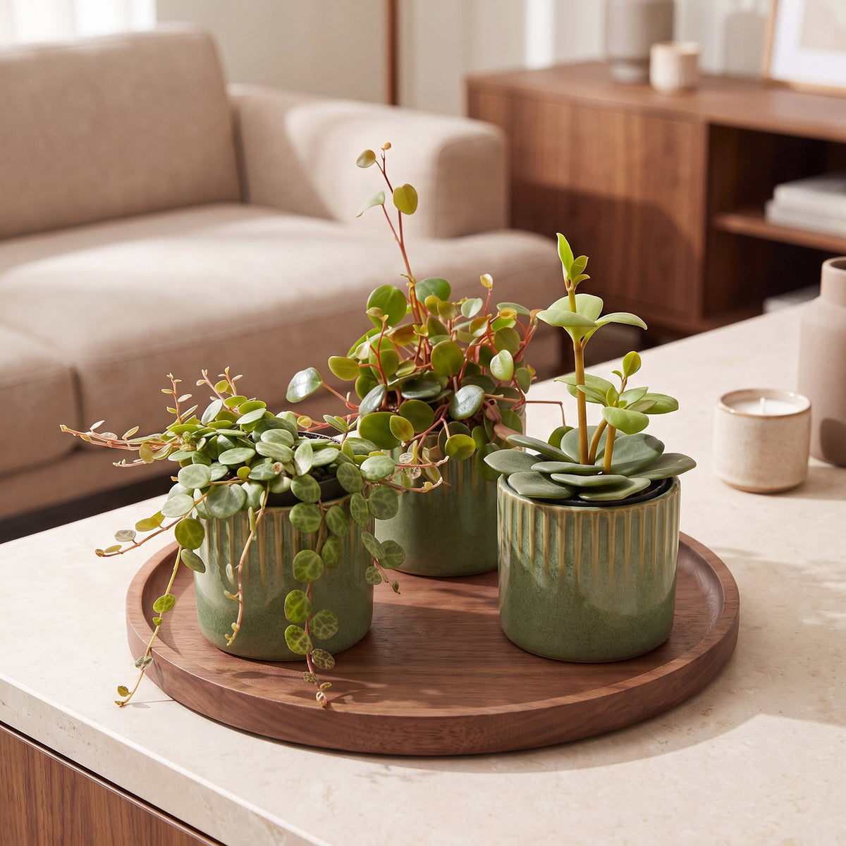 Bébés Peperomia en situation dans un intérieur