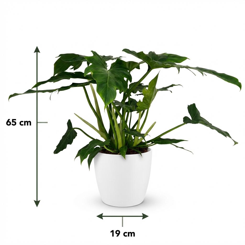 Plante d'intérieur - Philodendron - Philodendron Lacerum - Vert - Peu d'entretien - 1 Plante - avec Potter Blanc - Pot 19cm - Hauteur 65cm