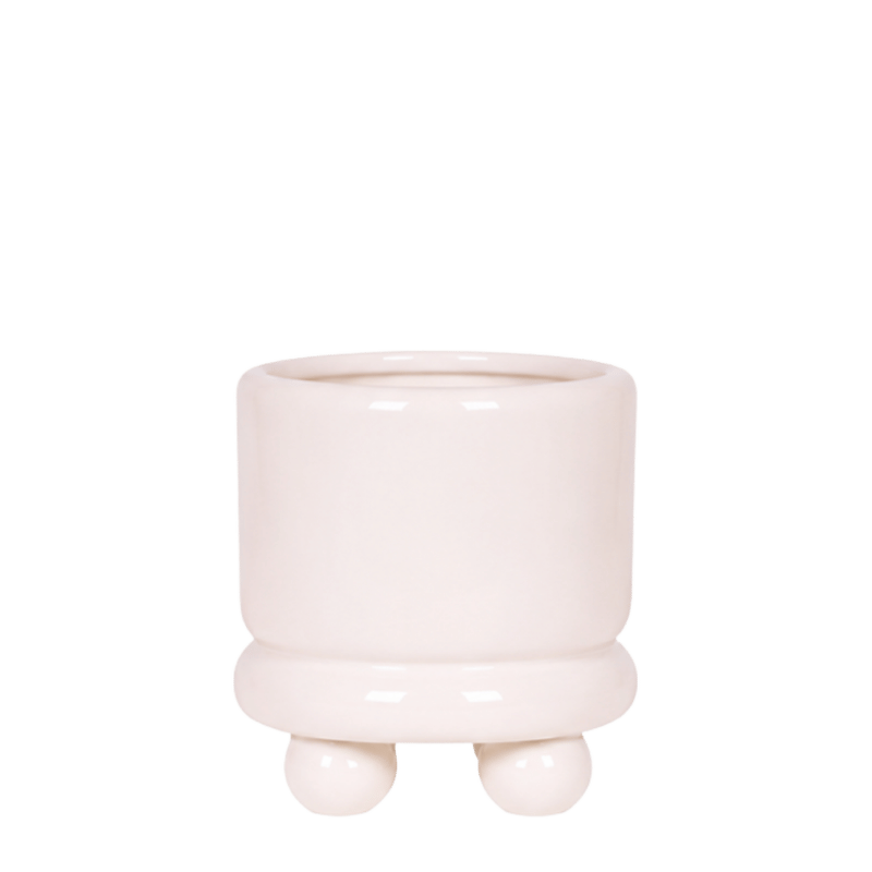 Cache-pot céramique brillant à petits pieds - blanc - 6 cm