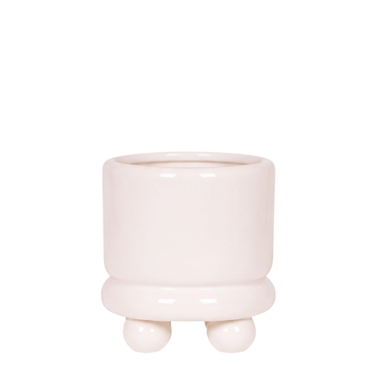Cache-pot céramique brillant à petits pieds - blanc - 6 cm