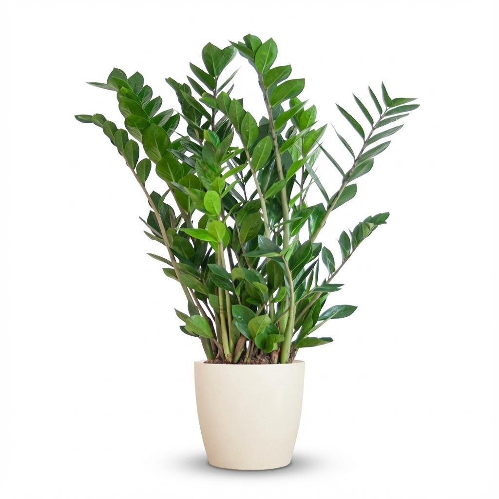 Zamioculcas Zamiifolia avec Potter Blanc  - 80cm - Ø21