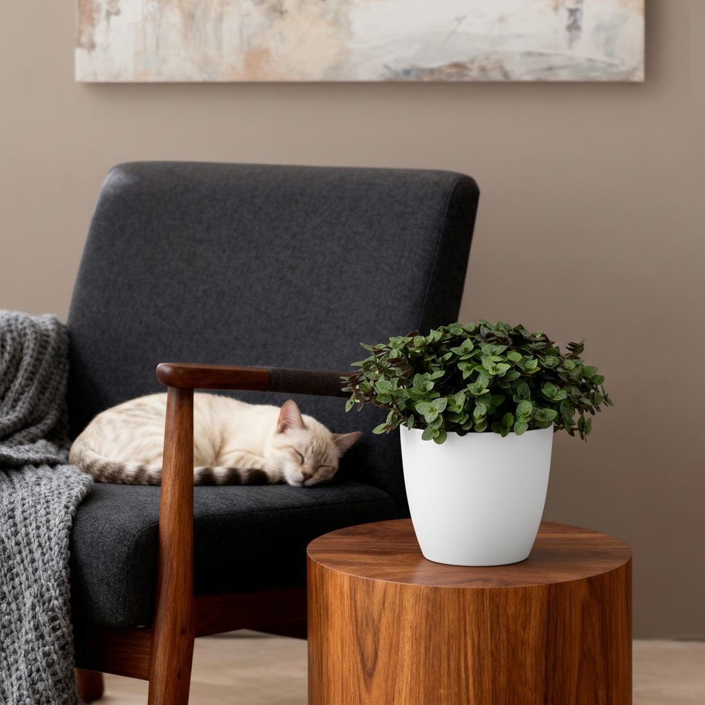 Plante d'intérieur - Calissia repens - Herbe à chat - Amie des animaux - Vert - 1 Plante - avec Potter Blanc - Pot 12cm - Hauteur 17-20cm