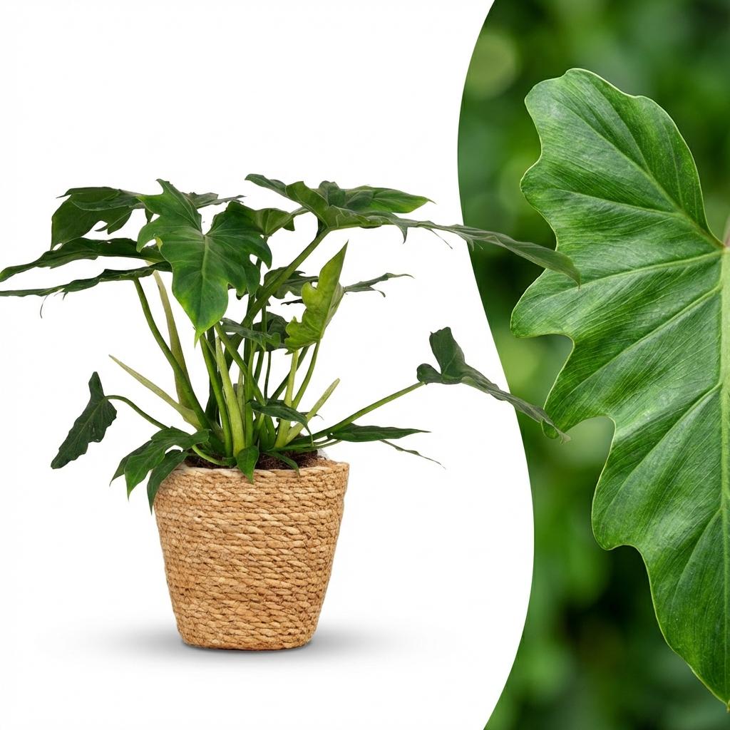Plante d'intérieur - Philodendron - Philodendron Lacerum - Vert - Entretien facile - 1 Plante - avec Panier - Pot 19cm - Hauteur 65cm
