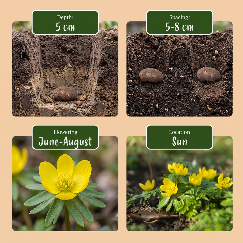 Guide de plantation des bulbes d'Éranthe d'hiver Cilicica (Eranthis) incluant profondeur, espacement, floraison et
