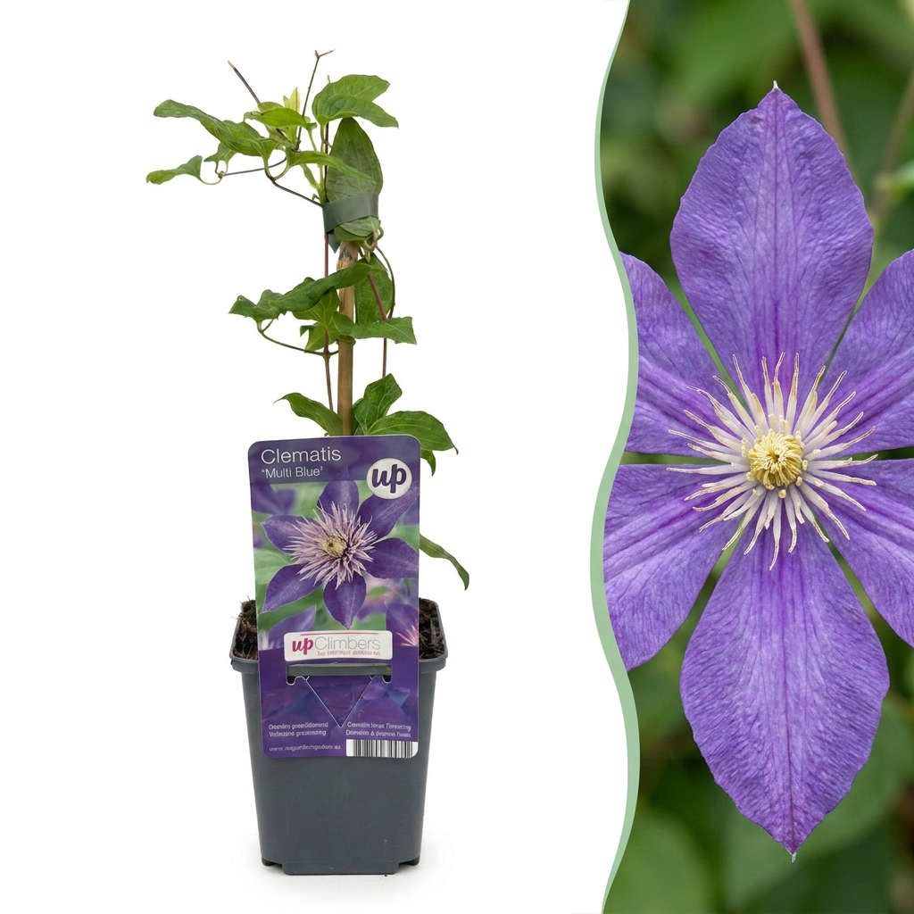 Clématite 'Multi Blue' (Clematis) - grimpante à grandes fleurs bleues