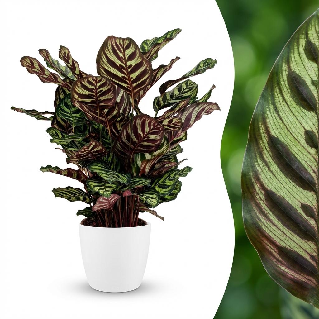 Plante d'intérieur - Plante Paon - Calathea Makoyana - Vert - Entretien facile - 1 Plante - avec Pot Blanc - Pot 19cm - Hauteur 70cm