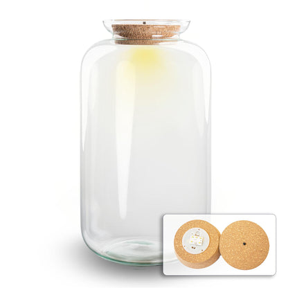 Haute bouteille terrarium en verre recyclé 15 L avec bouchon LED, Ø 23 cm hauteur 43 cm