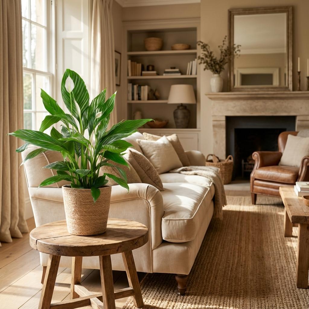 Spathiphyllum avec Panier Zeegras naturel - 80cm - Ø21