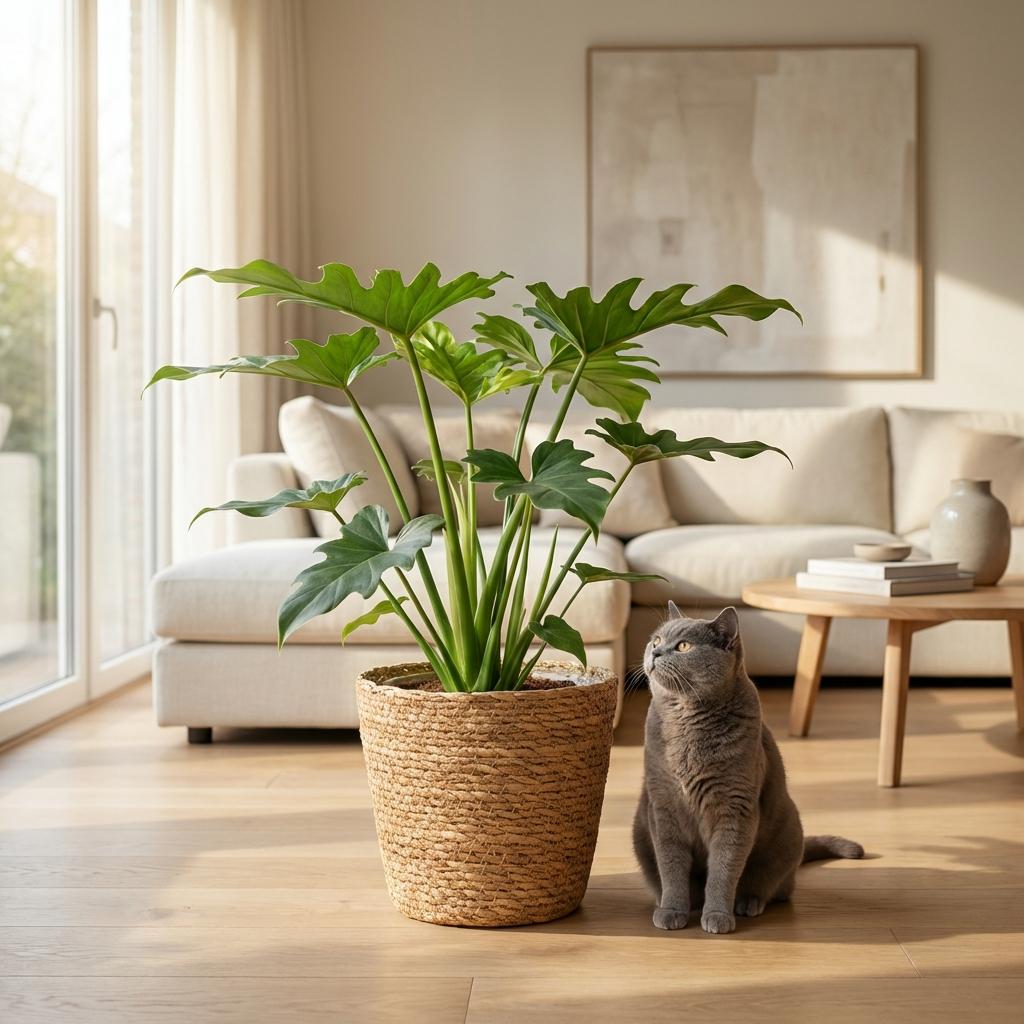 Plante d'intérieur - Philodendron - Philodendron Lacerum - Vert - Entretien facile - 1 Plante - avec Panier - Pot 19cm - Hauteur 65cm