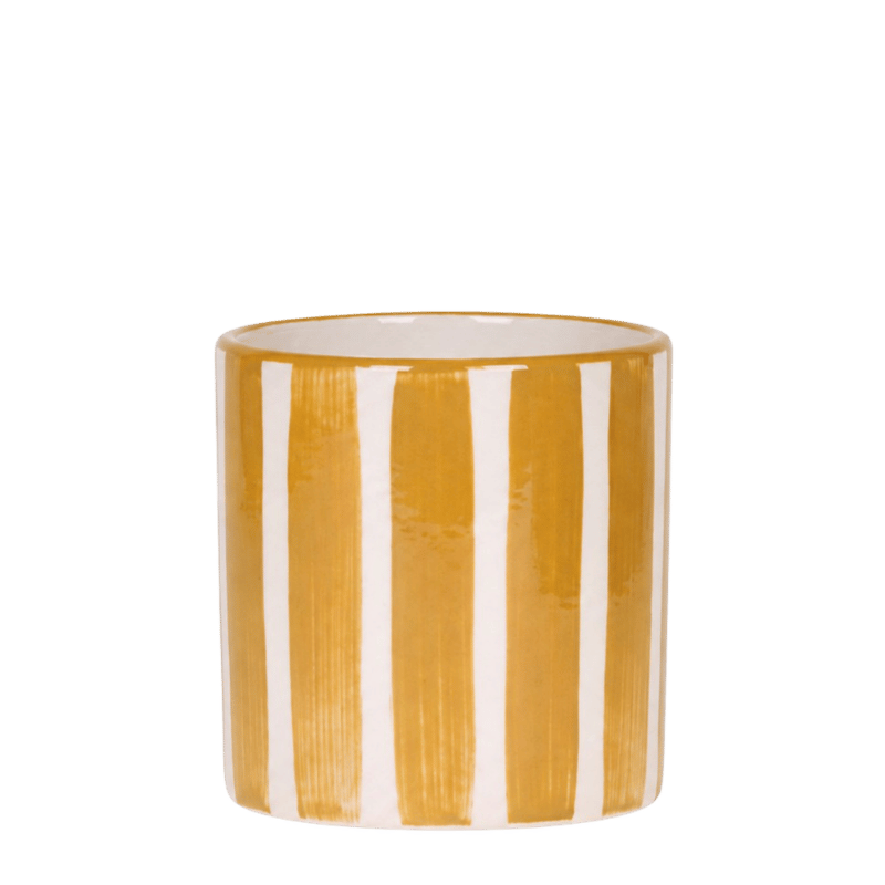 Cache-pot céramique rayé à la main jaune, 9 cm