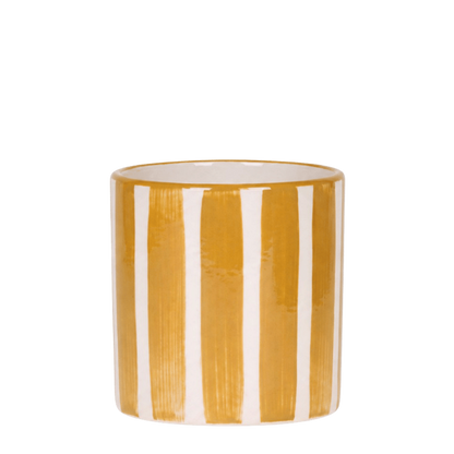 Cache-pot céramique rayé à la main jaune, 9 cm