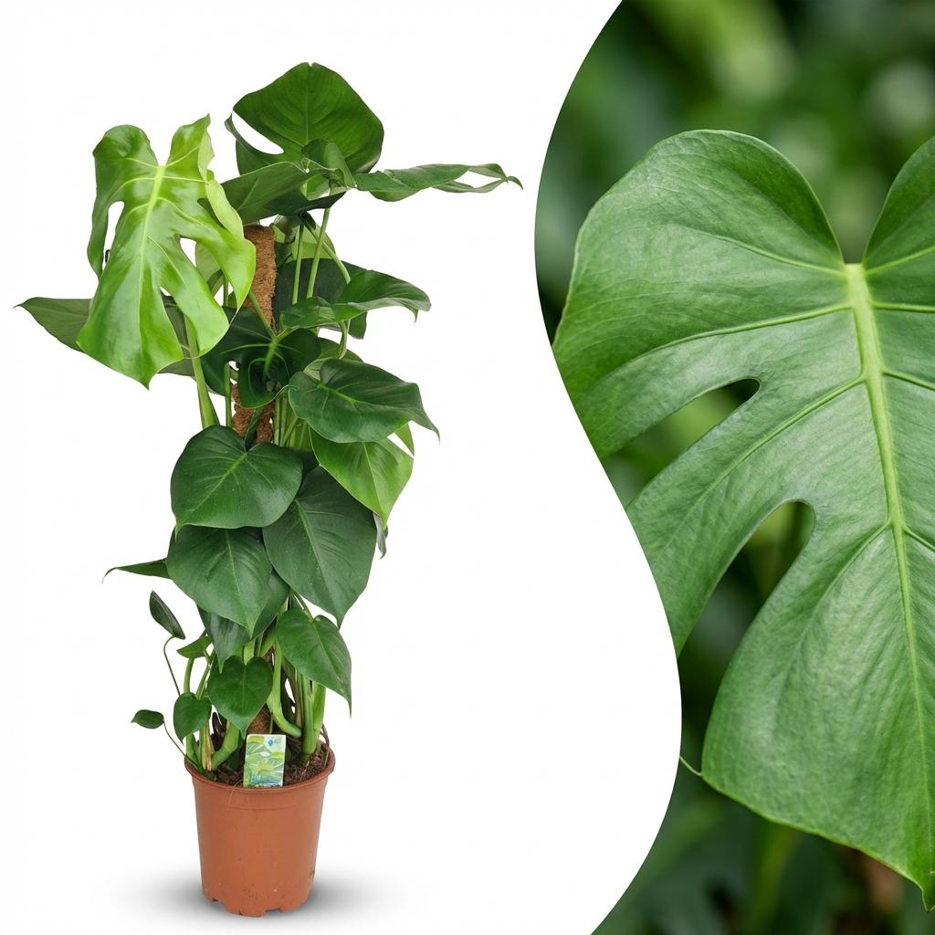 Plante d'intérieur - Monstera Deliciosa sur tuteur - Vert - Entretien facile - 1 Plante - Pot 19cm - Hauteur 90cm