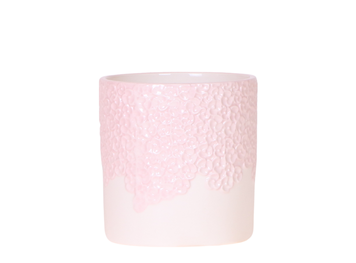 Cache-pot céramique en relief floral - courbes douces et coloris tendres - rose