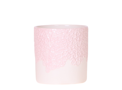 Cache-pot céramique en relief floral - courbes douces et coloris tendres - rose
