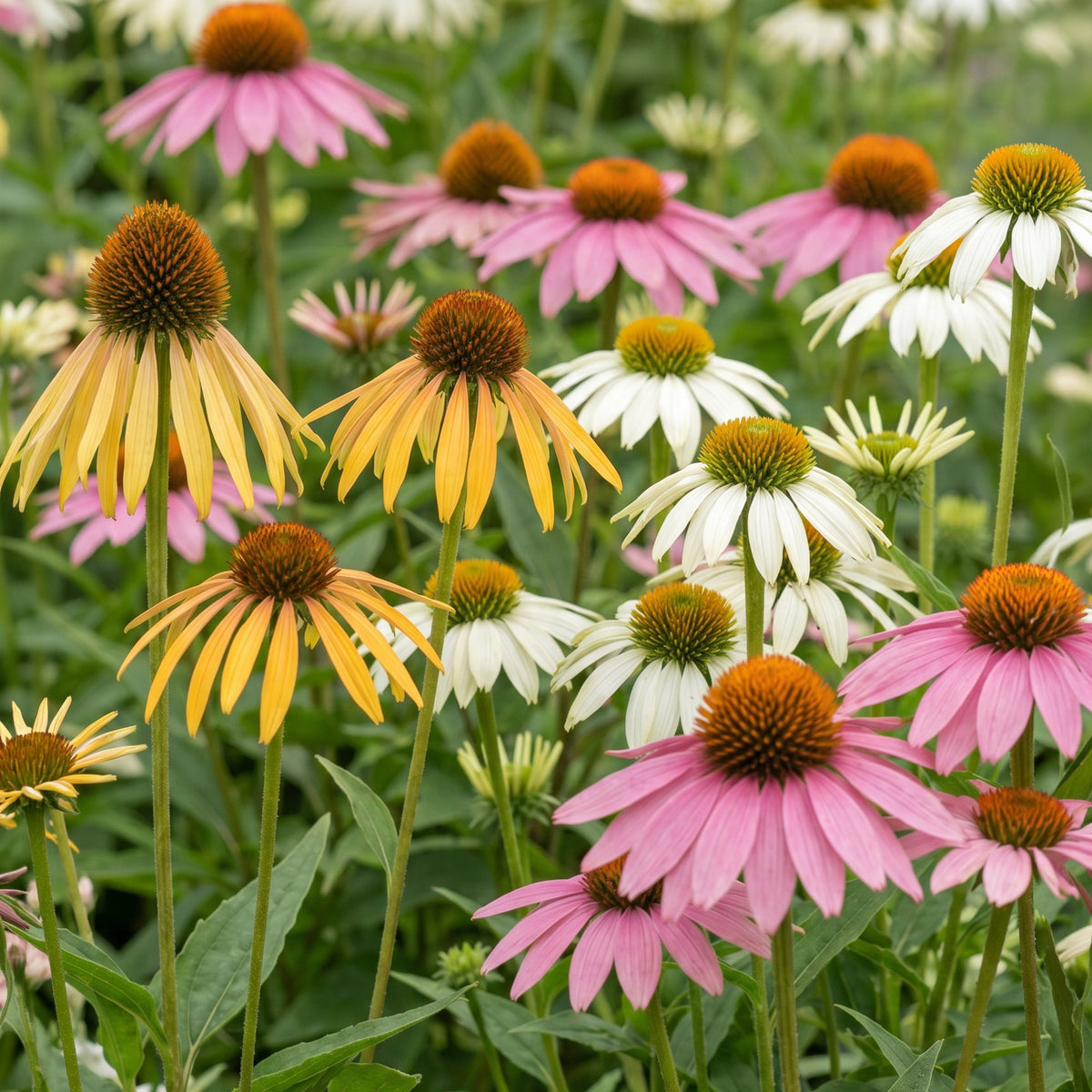 Échinacées en mélange jaune, rose et blanc (Echinacea) en pots de 11 cm