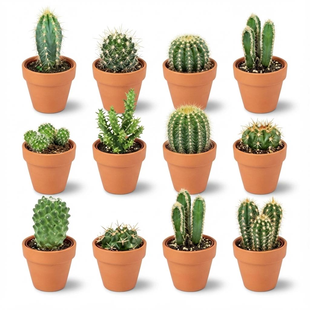 Mini Mélange de Cactus - Pot de 8cm - Hauteur: 5-10 cm - pots en terre cuite - 12 plantes