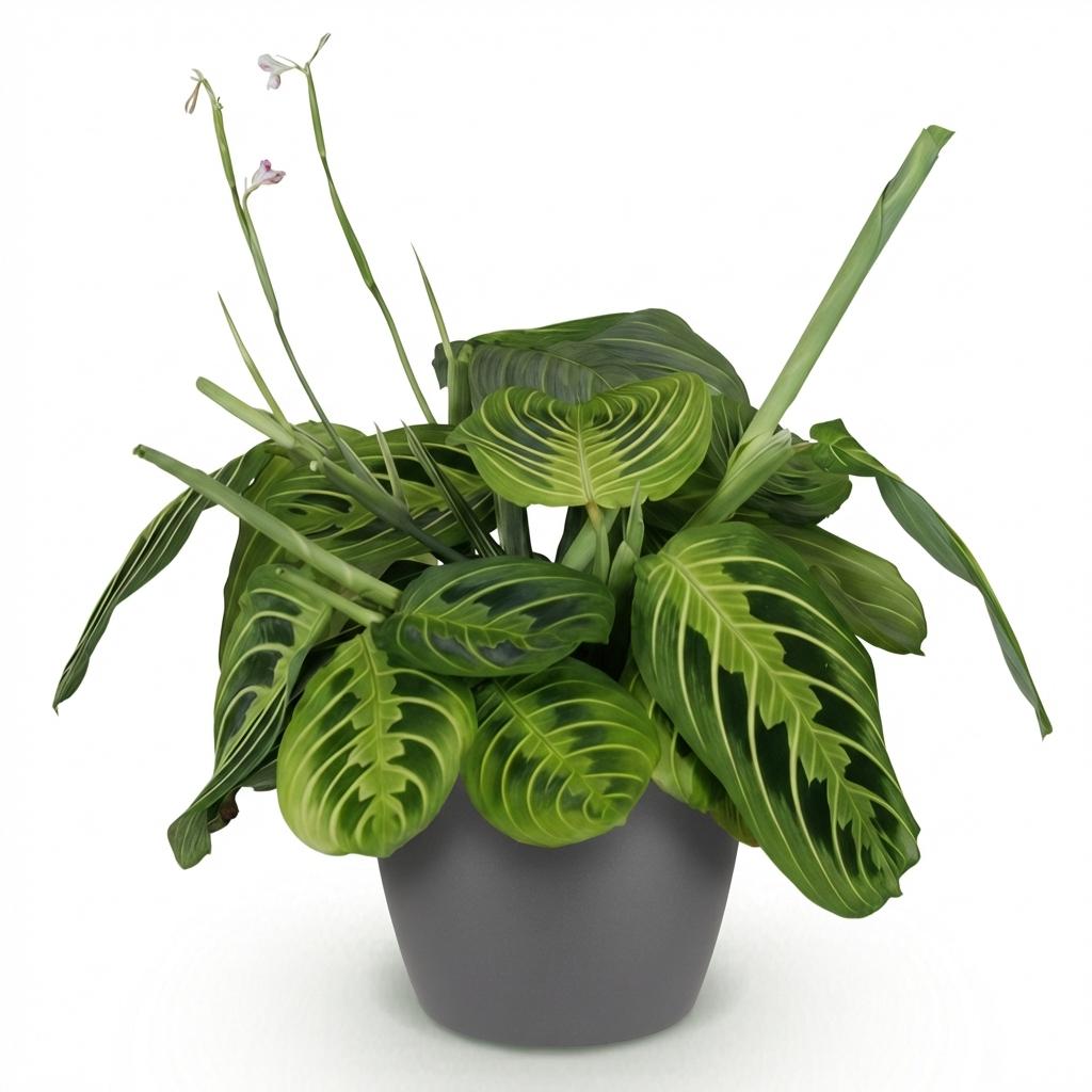Plante d'intérieur - Maranta Fascinator Lemon Lime - Plante de prière - Plante conviviale pour les animaux - Vert - 1 Plante - avec Pot Gris - Pot 12cm - Hauteur 25cm