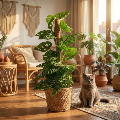 Plante d'intérieur - Monkey Mask - Monstera Adansonii sur tuteur - Vert - Entretien facile - 1 Plante - avec Panier - Pot 19cm - Hauteur 90cm