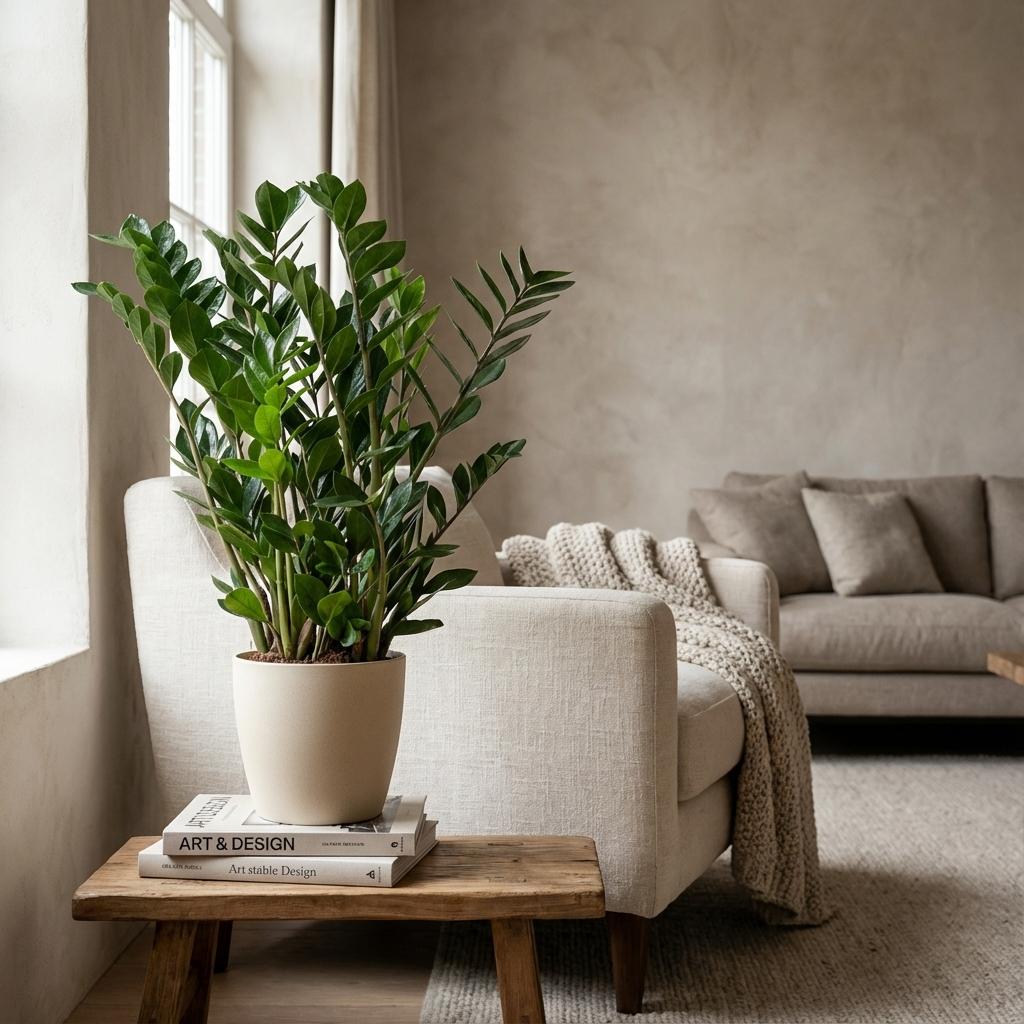 Zamioculcas Zamiifolia avec Potter Blanc  - 80cm - Ø21