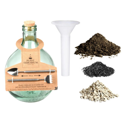 Kit terrarium DIY sans plantes en coffret cadeau : bocal 5 L à bouchon liège, substrat et outils