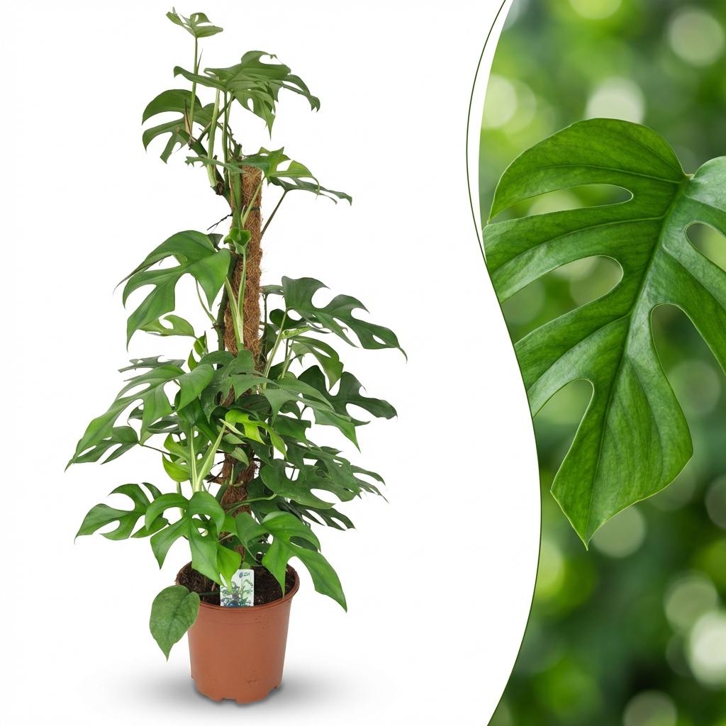 Plante d'intérieur - Mini Monstera - Monstera Minima sur Tuteur - Vert - Entretien facile - 1 Plante - Pot 19cm - Hauteur 90cm