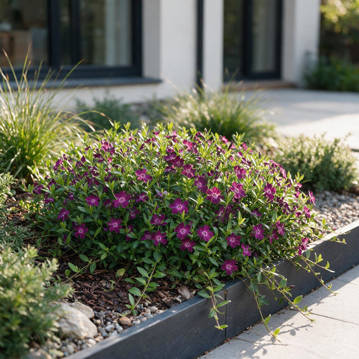 Petite pervenche 'Atropurpurea' au jardin, Vinca minor