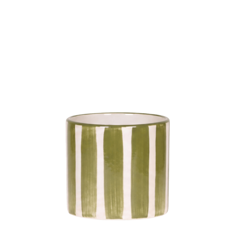 Cache-pot céramique rayé à la main vert, 6 cm