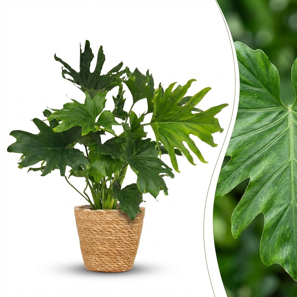 Plante d'intérieur - Philodendron - Philodendron Lickety split - Vert - Peu d'entretien - 1 Plante - avec Panier - Pot 19cm - Hauteur 70cm